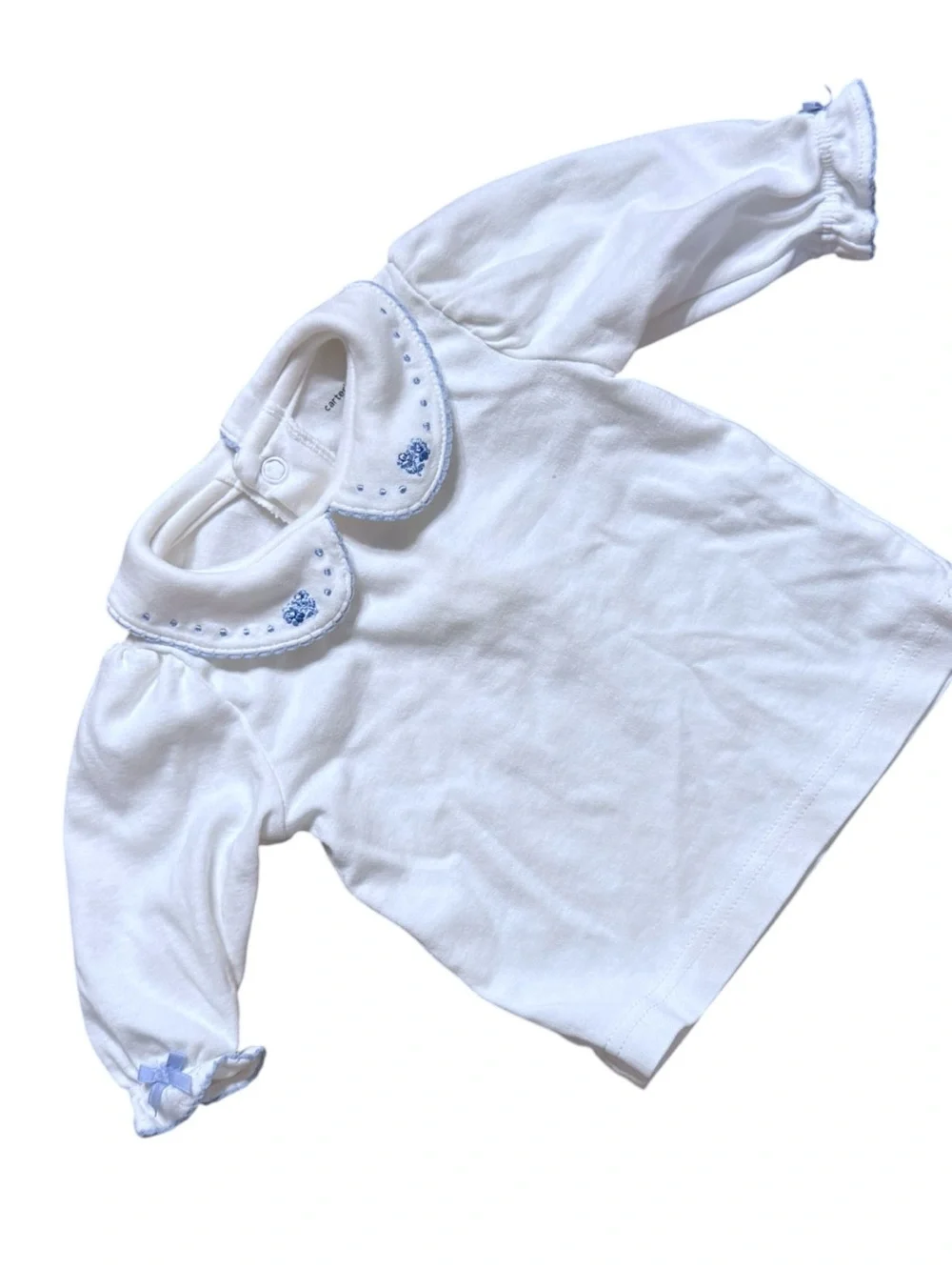 Carter’s Baby Girl 2-Piece Outfit Set Blue Floral Velour Romper & White Top 3M